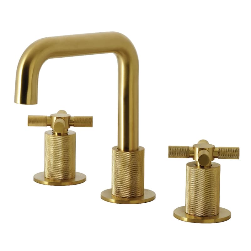 Kingston Brass Convergent Two-Handle 3-Hole Deck Mount Widespread Bathroom Faucet with Push Pop-Up Drain - Brushed Brass