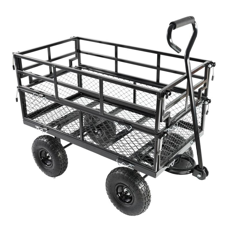 Double-Fence Heavy Duty Utility Wagon - Firewood & Debris Hauler, Black