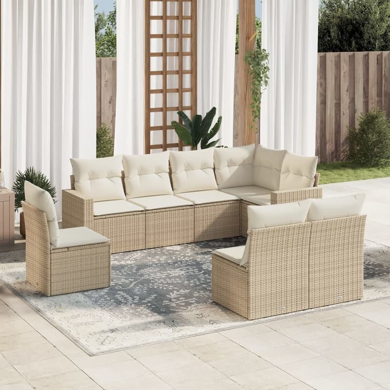 vidaXL Garden Sofa Set Beige PE rattan Large Adjustable Feet - 24.4 x 25.8 x 27.2