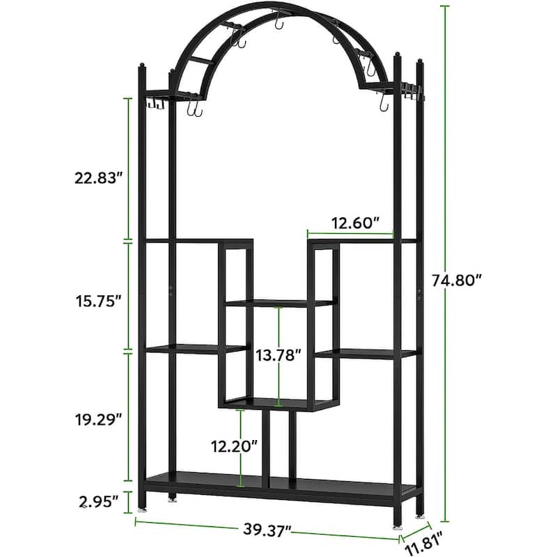 5-tier Indoor Plant Stand Metal Plant Shelf with Hanging Hooks