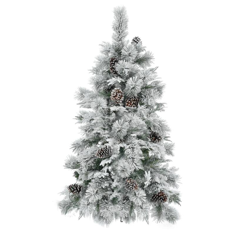 Artificial Snow Flocked Christmas Tree with Pine Cones, LED Lights, Warm & Colorful