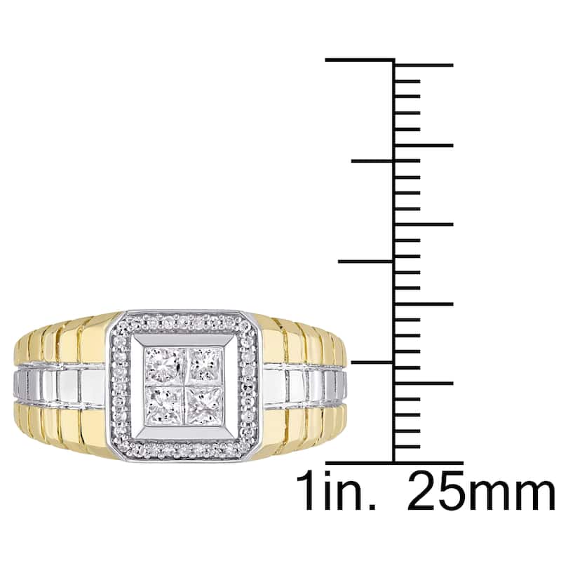 Miadora 1/2ct TDW Princess Cut Quad and Round Diamond Mens Ring in Two-Tone 10k Gold