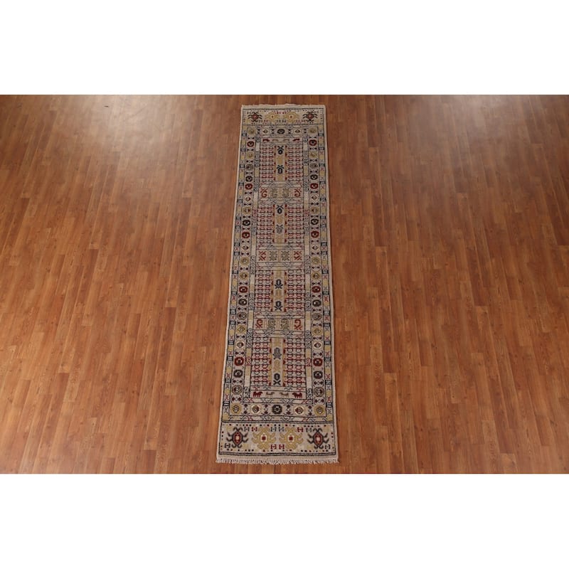 Tribal Geometric Khotan Runner Rug Hallway Handmade Wool Carpet - 2'6"x 10'0"
