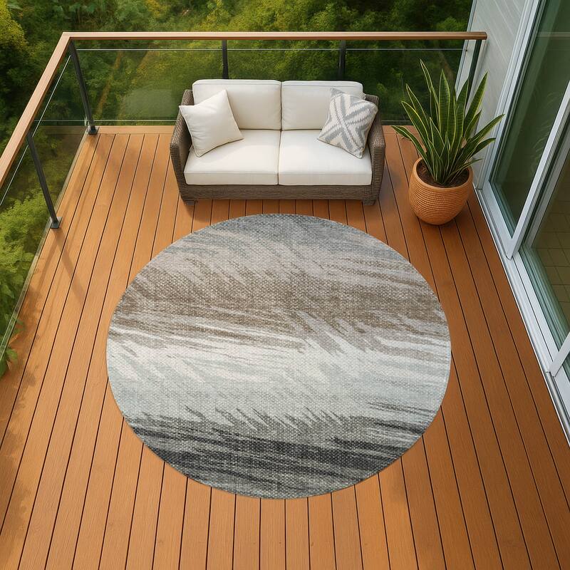 Machine Washable Indoor/ OutdoorAbstract Brushstrokes Chantille Rug - Brown - 8' x 8'