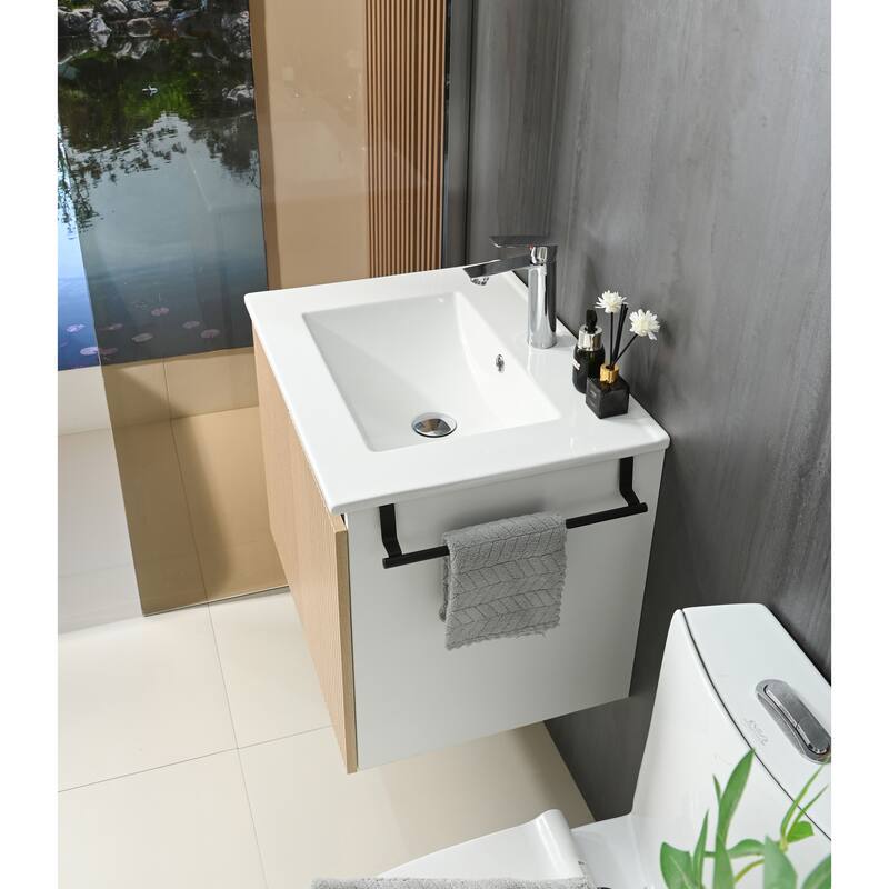 GDFStudio - Adrian Floating Bathroom Vanity with Ceramic Sink and Integrated Towel Rack Storage Cabinet