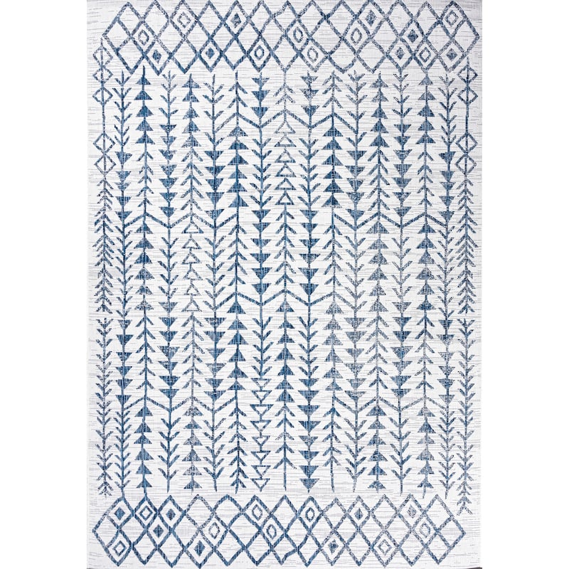 JONATHAN Y Sukie Bohemian Geometric Indoor/Outdoor Area Rug - 5 X 8 - Ivory/Blue
