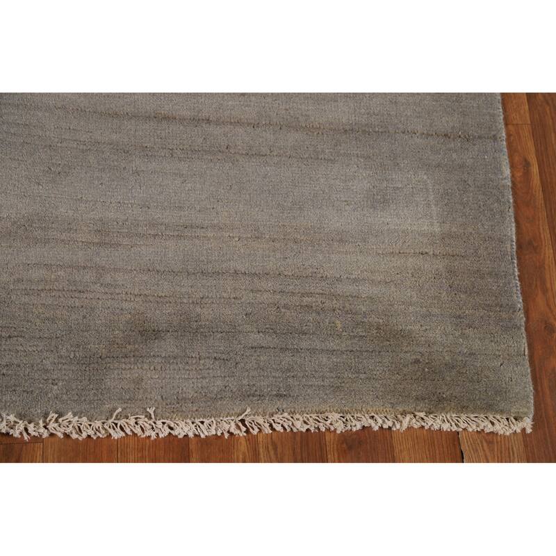 Modern Gabbeh Oriental Rug Handmade Grey Wool Carpet - 4'10"x 6'10"