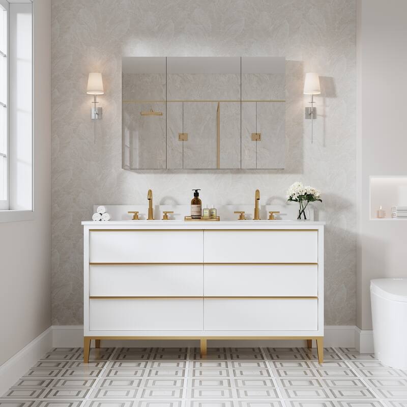 44"W X 30'H Bathroom Recessed or Surface Wall Mount Medicine Cabinet With Adjustable Glass Shelves