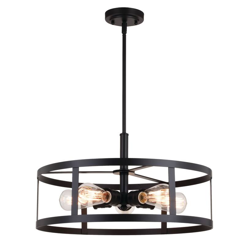 Akron 5L Oil Rubbed Bronze Drum Cage Farmhouse Pendant Light - 20-in W x 16.75-in H x 20-in D