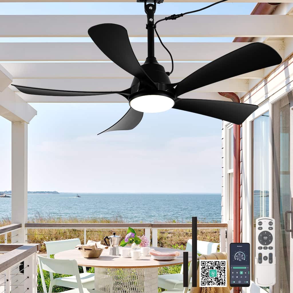 Cusp Barn 42" Outdoor Ceiling Fan with Light, Waterproof Black Plug-in Ceiling Fan with APP Control, 6-Speed Hanging Gazebo Fan