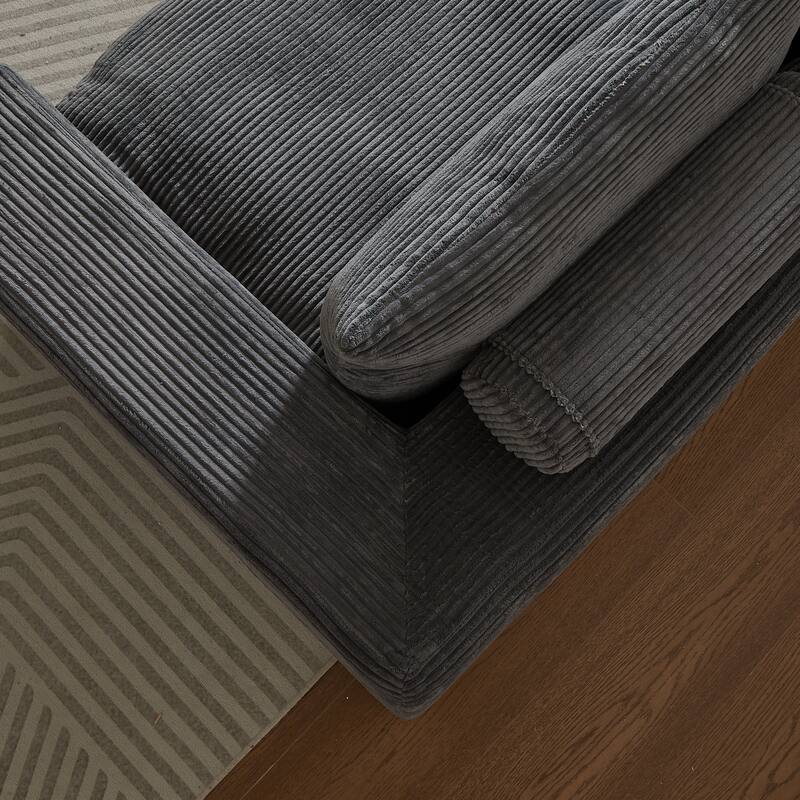 L-Shaped Sectional Sofa with Chaise Lounge, Corduroy Upholstered Boneless Couch, Module Corner Sofa with 3 Pillows