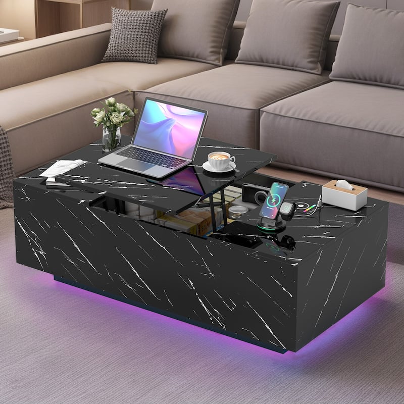 Pocassy LED Coffee Table 47.2" Coffee Tables with Storage Shelf