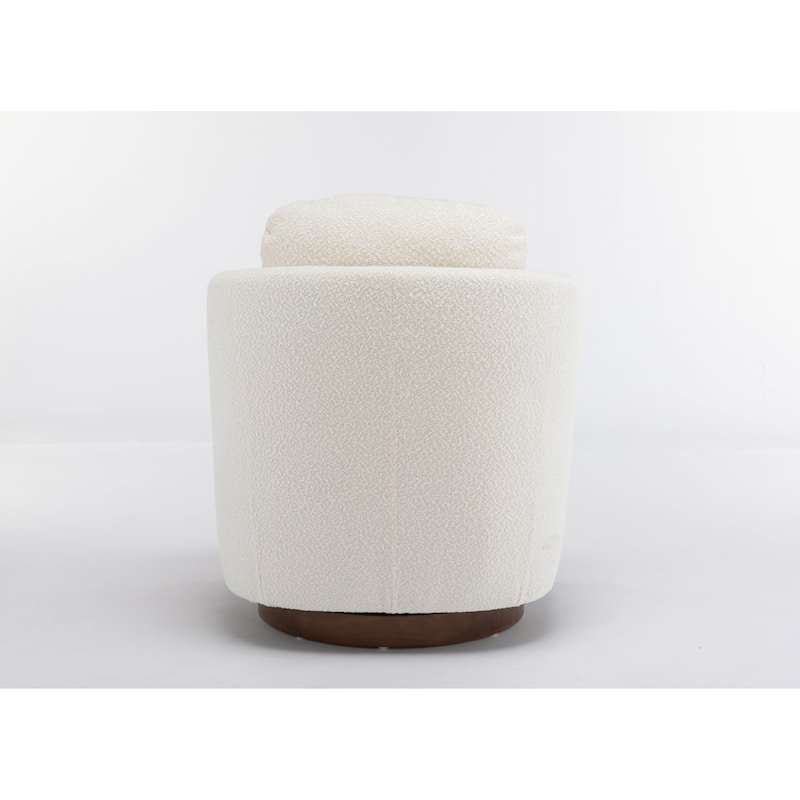 Fabric Swivel Accent Chair With Soild Wood Round Brown Base Leg