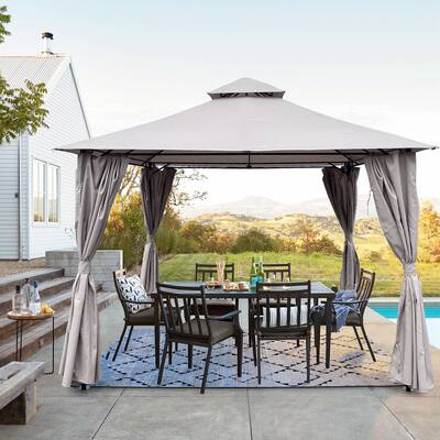 10x10 Ft Outdoor Patio Garden Gazebo Canopy, Outdoor Shading, Gazebo Tent With Curtains