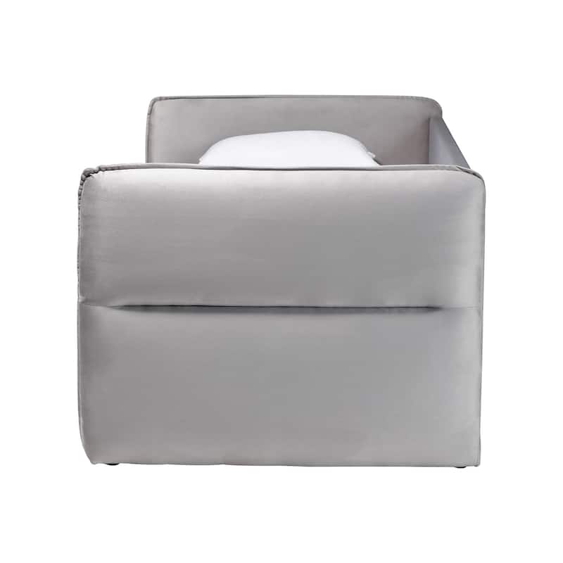Finch Modern Light Grey Velvet Fabric Daybed with Trundle