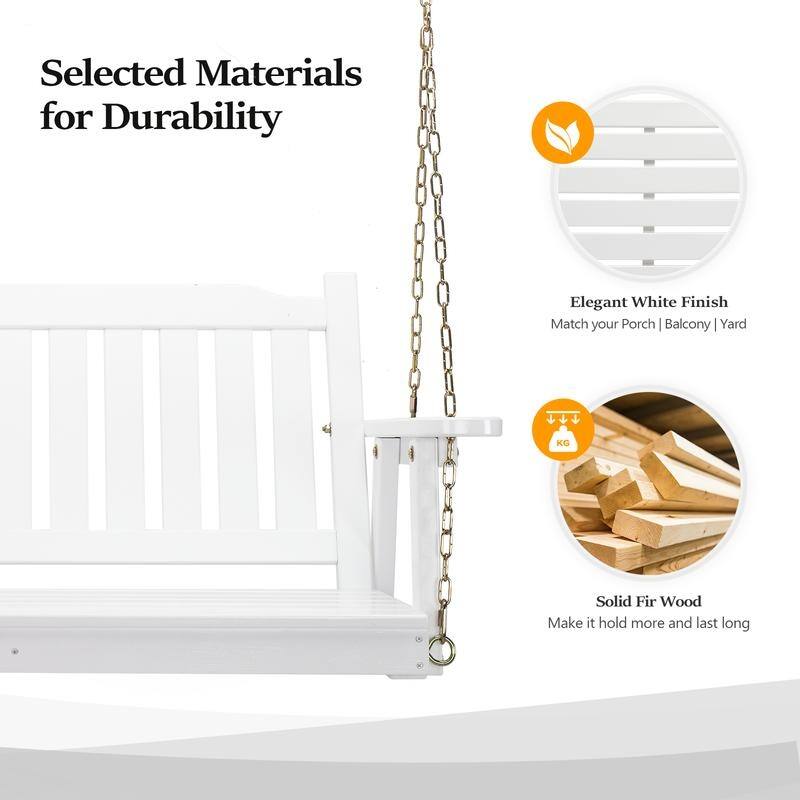 VINGLI 3.6ft White Regular Simple Model with 4mm Chain Wooden Swing Set