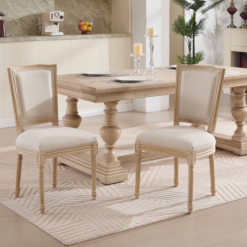 French Country Dining Chairs Set of 2, Upholstered Chairs with T-shaped Back, Wire drawing and carving techniques