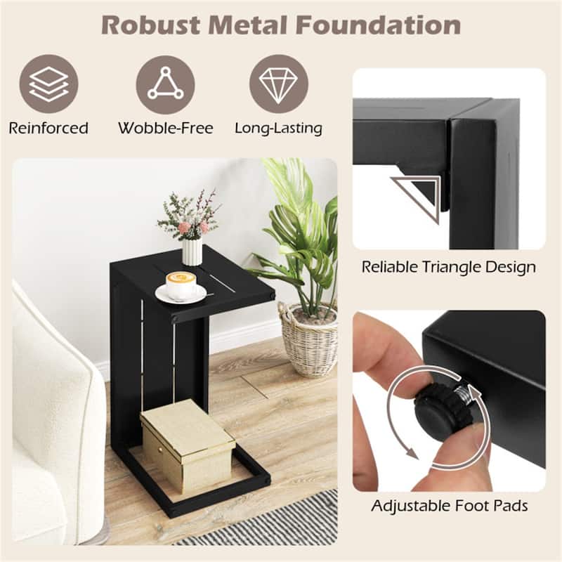 Modern Black Metal C-Shaped Convertible Side End Table Nightstand for Living Room - 17" x 14" x 27"