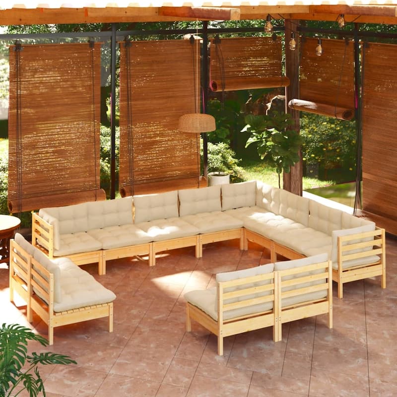 vidaXL Solid Pinewood Patio Lounge Set 12 Piece with Cushions Multi Colors
