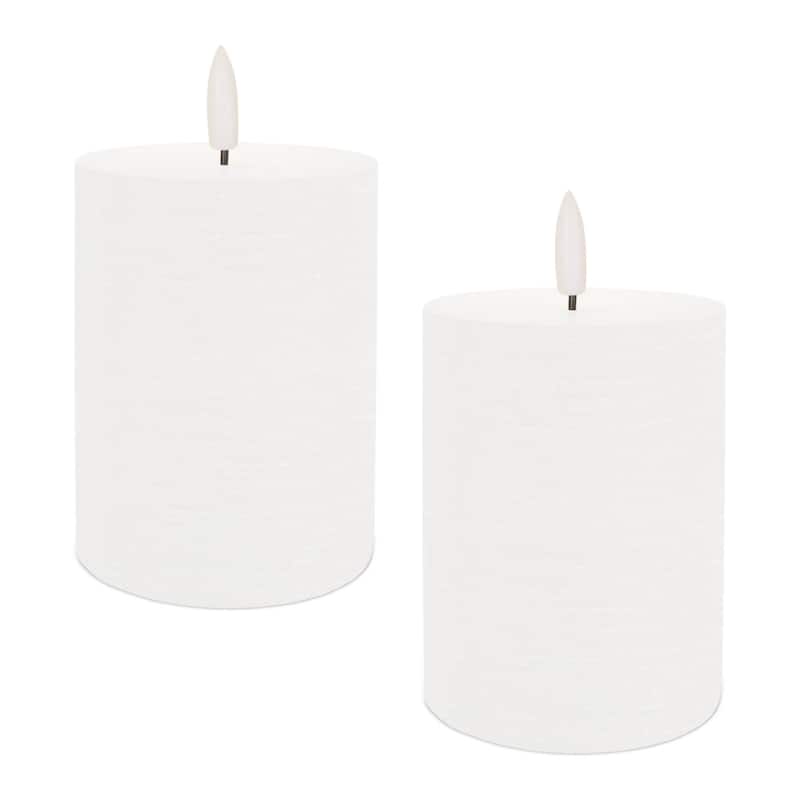 Set of Two White Flameless Pillar Candles