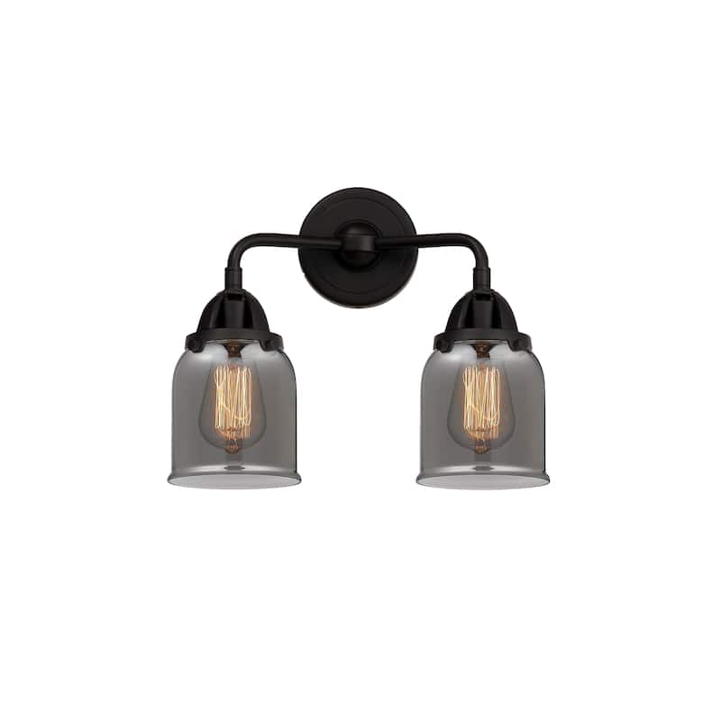 Innovations Lighting Nouveau 2 Bell - 2 Light 13" Bath Vanity Light - Matte Black/Light Smoke