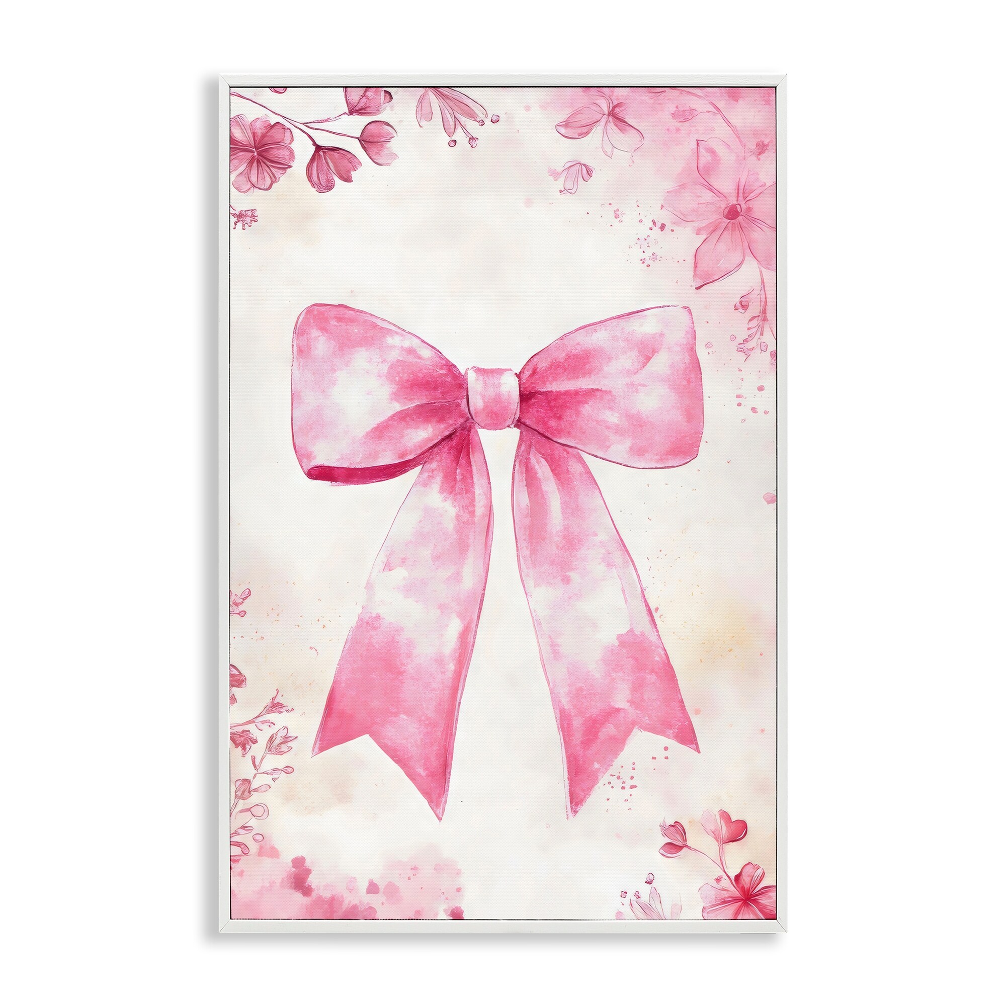Stupell Whimsical Floral Bow Pink & Beige Framed Giclee Art Design By Creative Studio