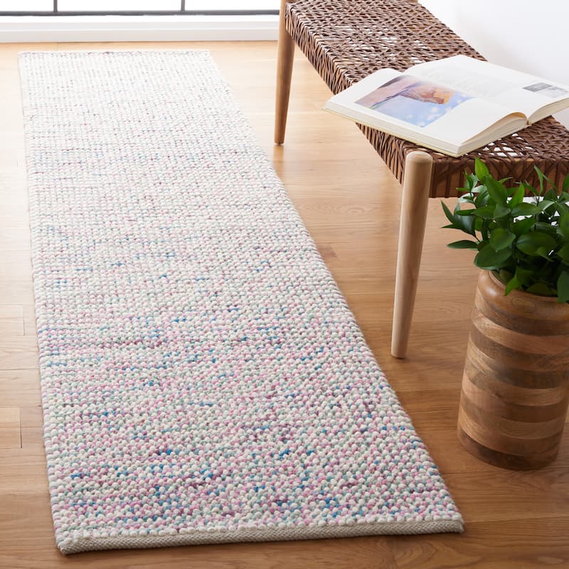 SAFAVIEH Handmade Vermont Coretta Wool Rug - 2'3" x 8' Runner - Ivory/Purple
