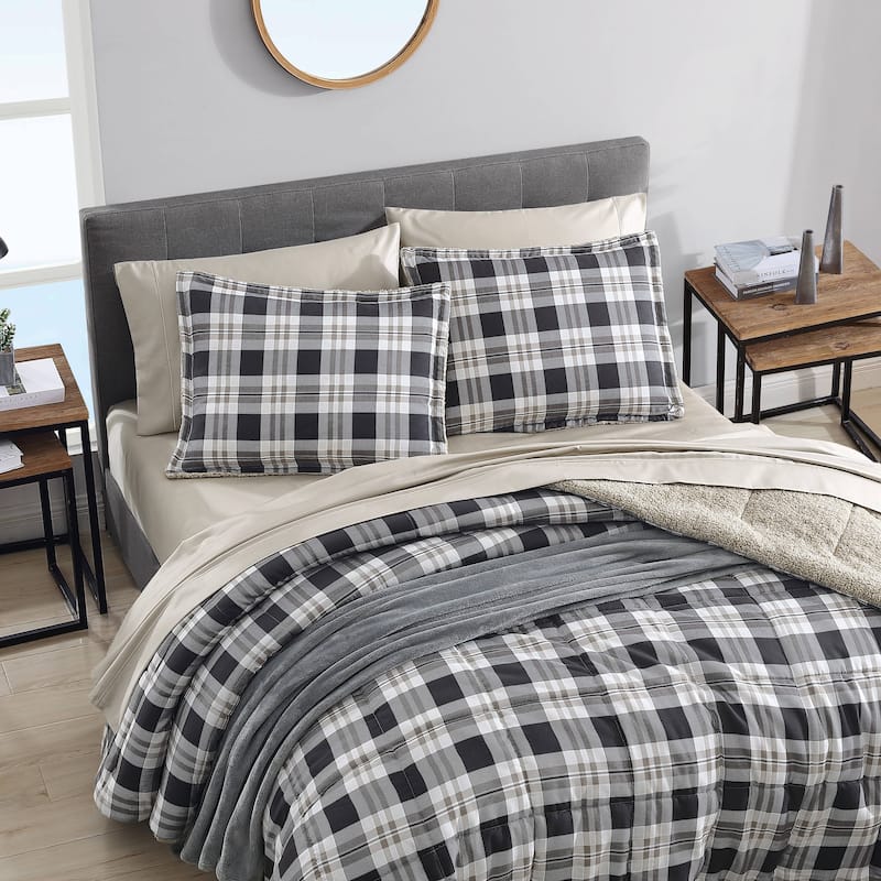 Nautica Lewes Microsuede/Sherpa Reversible Grey Comforter Set