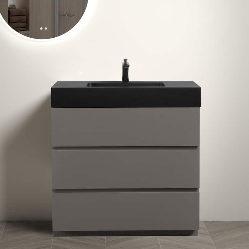 Modern Freestanding Bathroom Vanity with Sink Basin without Drain and Faucet - Black+Grey - 36" W