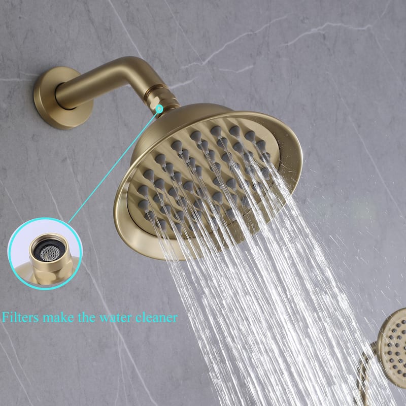 Vintage 6'' Round Complete Rainfall Shower Head System with Handheld and Hose in Black / Gold