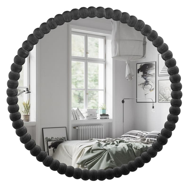 Antique Farmhouse Beaded Round Wall Mirror