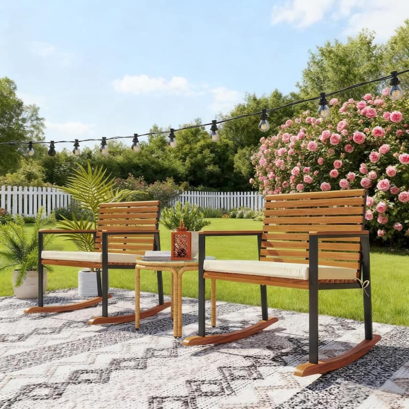 GDFStudio - Oliver Outdoor Rocking Chair Set of 2 with Cushioned - Rocking Chairs