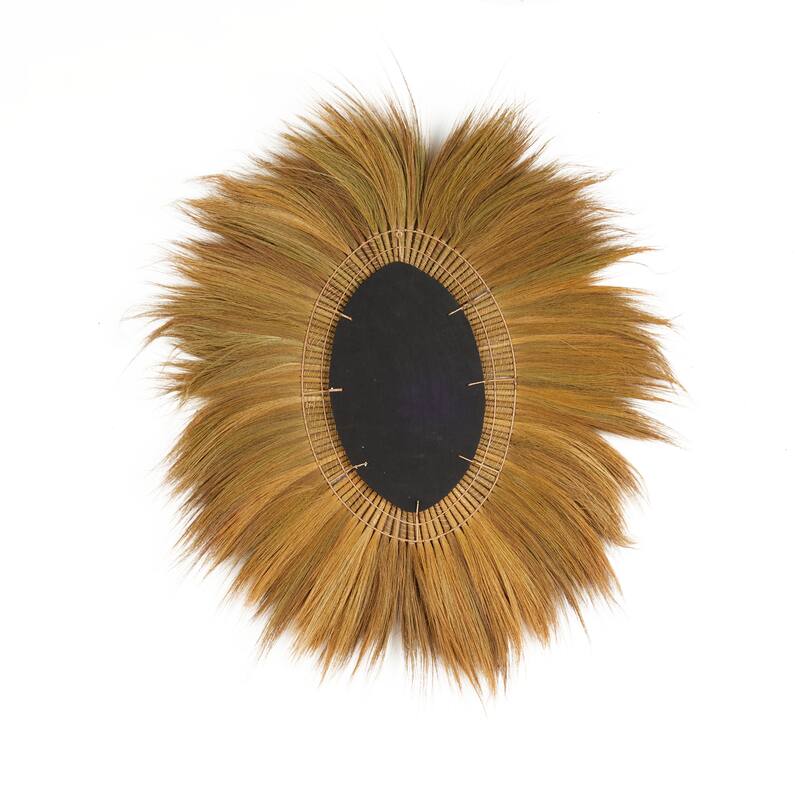 Brown Dried Plant Handmade Oval Shaped Room Wall Mirror