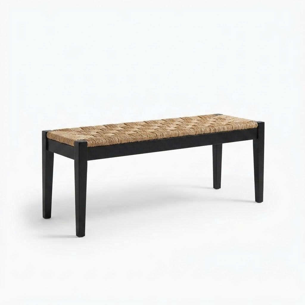 M4H Shambles Acacia Solid Wood Seagrass Woven Entryway Bench