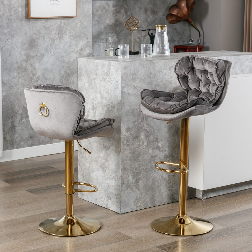 i-POOK Counter Height Bar Stools Set of 2, Velvet Upholstered Barstools  with Solid Wood Legs, Button Tufted and Nailheads Trim, Wing-Back Bar  Chairs f