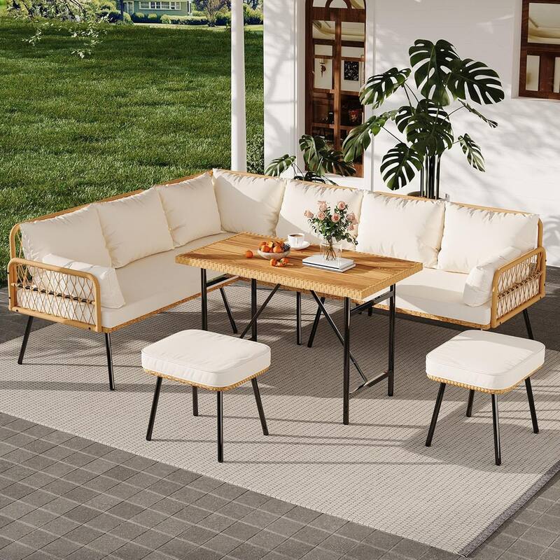 6 Pieces Patio Furniture Set, Outdoor Wicker Rattan