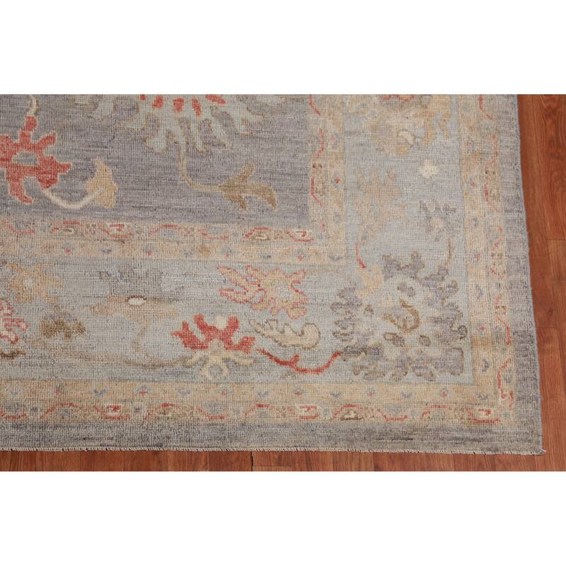 Hand Knotted Oriental 100% Wool Carpet Transitional All-Over Greys & Charcoal Oushak Area Rug - 11' 9'' X 8' 11''