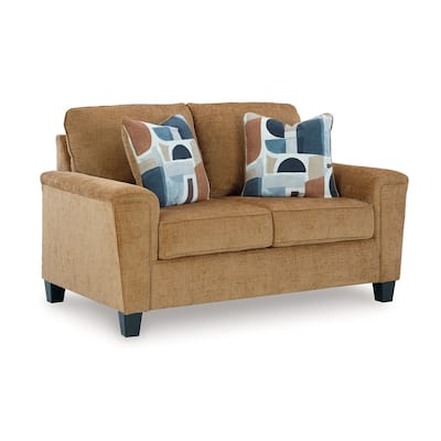 Erin Loveseat, 2 Accent Throw Pillows, 61 Inch Light Brown Polyester