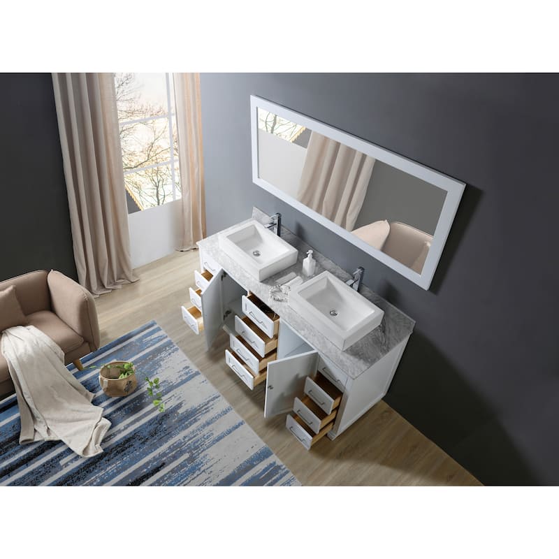 Ultimate Classic 72 In. Vanity In White With Carrara White Marble Vanity Top with vessel sinks