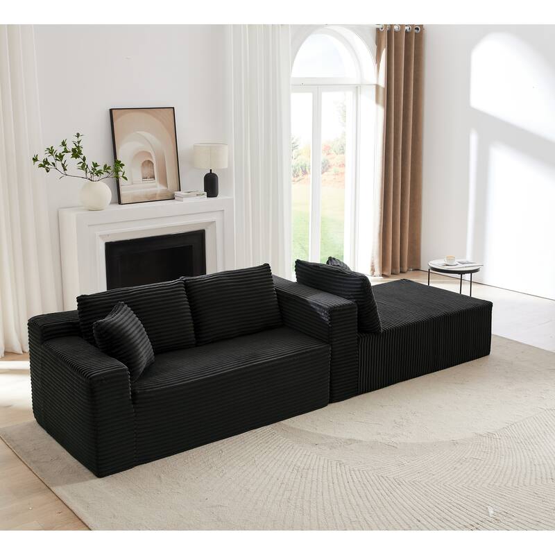 Modular Sleeper Couches Corduroy L-shaped Sectional Sofa with Chaise - Black