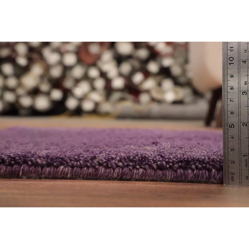Hand Knotted Oriental 100% Wool Carpet Modern Solid Purples Gabbeh Runner Rug - 4' 7'' X 2' 4''