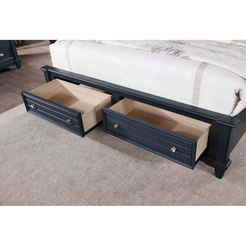Slate Blue Finish Transitioanl Bedroom Set with Drawers Bed
