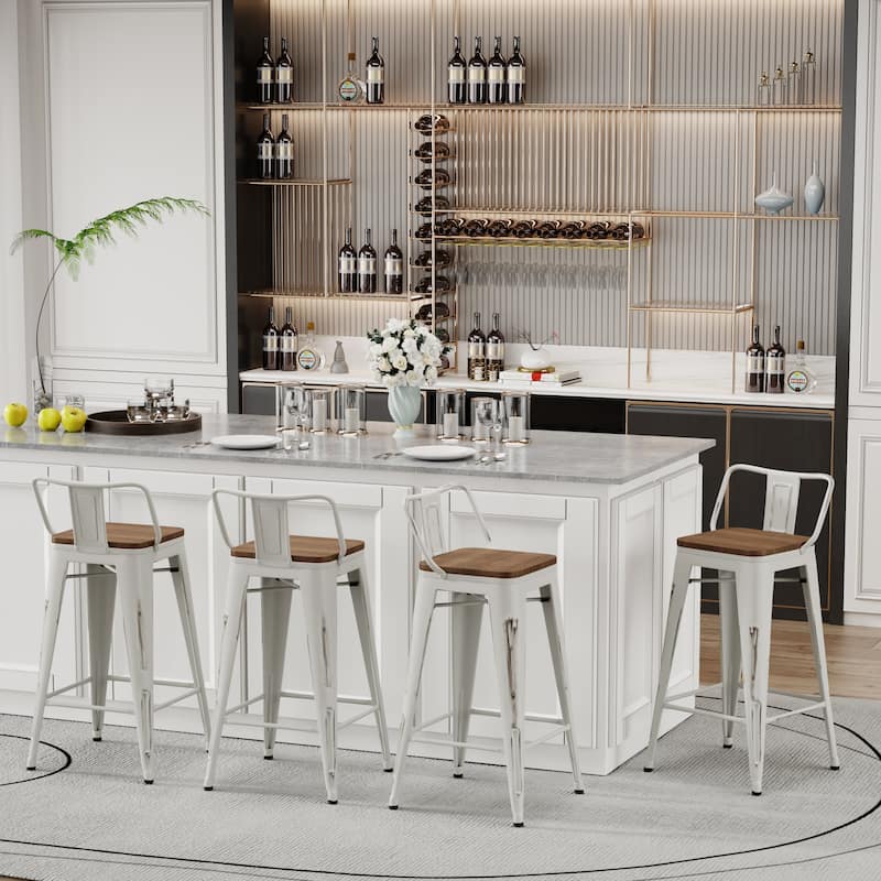 Bar Stools With Back set of 4 Industrial Metal Barstools with Wooden Seats