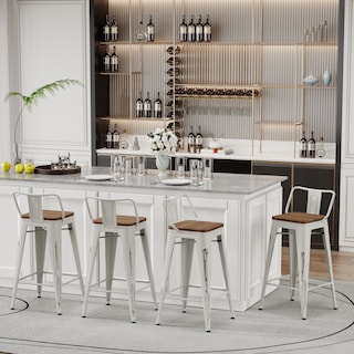 Bar Stools With Back set of 4 Industrial Metal Barstools with Wooden Seats