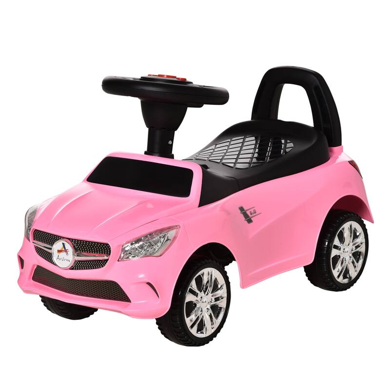 Kids Ride-On Push Car with Horn, Music & Headlights, Foot-to-Floor Toddler Sliding Car with Storage - Pink