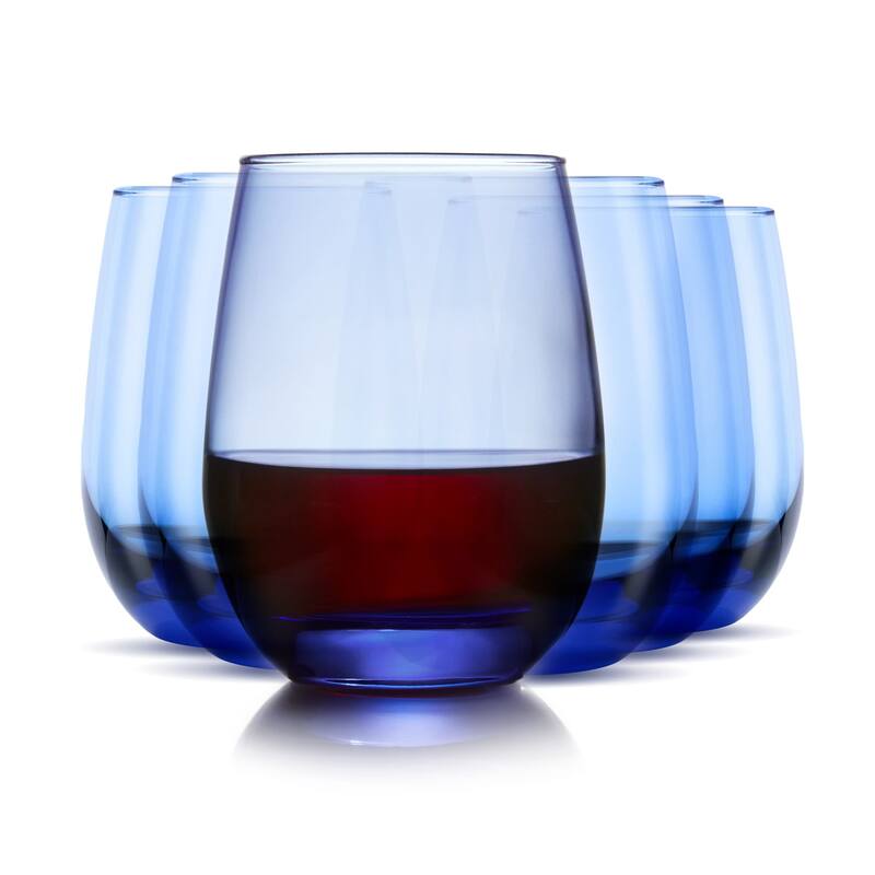 Libbey Classic Blue All-Purpose Stemless Wine Glasses, 15.25-ounce, Set of 6 - Set of 6