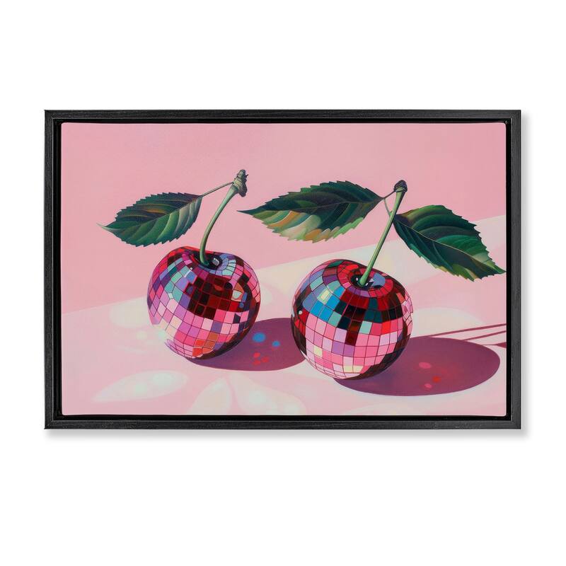 Stupell Disco Ball Cherry Pair Framed Floater Canvas Wall Art Design By LSR Creative Studio - 31 x 21 - Black