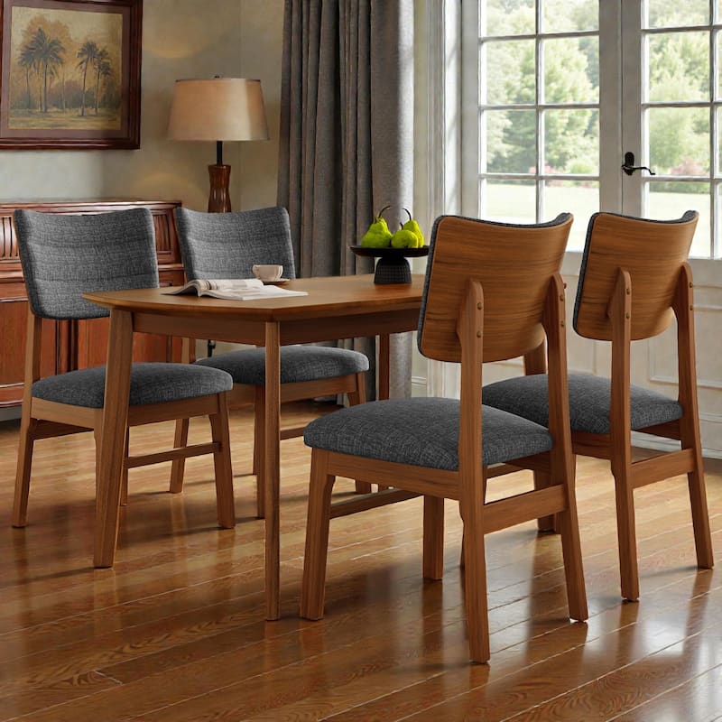 5-Piece Farmhouse Dining Table Set for 4, Oval Wood Kitchen Table with 4 Upholstered Chairs, Rubberwood Frame Dinette Set