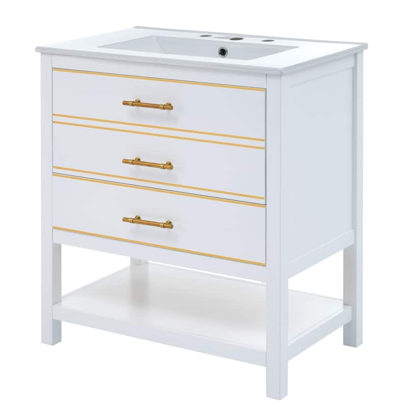 30 inch Freestanding Bathroom Vanity Set with Integrated Ceramic Sink