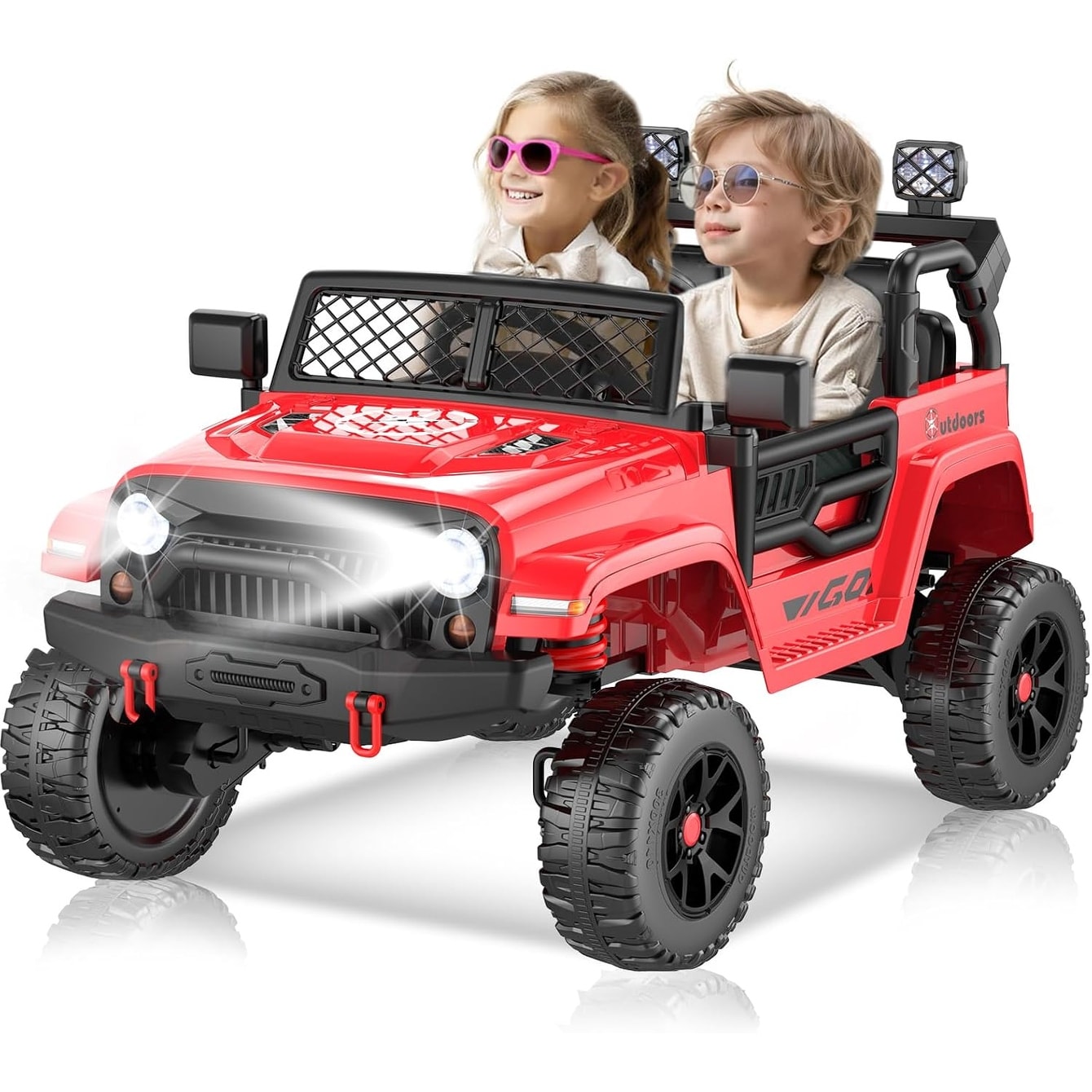 EROMMY 24V 2 Seater Ride On Truck for Kids, Battery Powered 4WD Electric Car with Remote Control, Lights, Music, Big Kids Ride